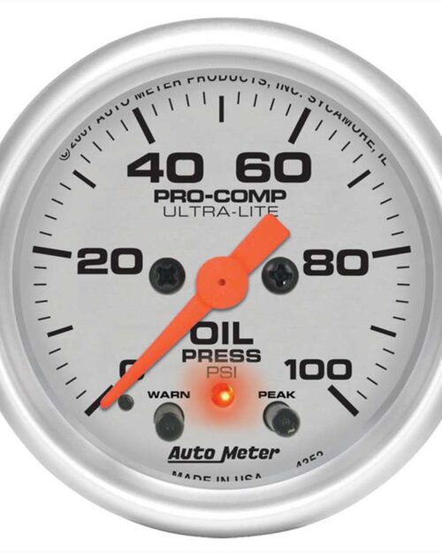 2-1/16in U/L Oil Press. Gauge w/Peak & Warning