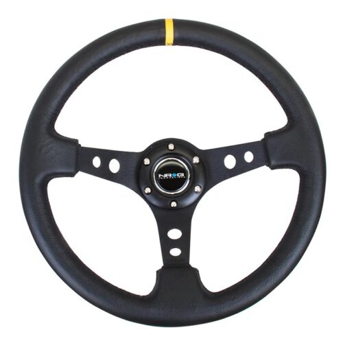 Steering Wheel 350mm 3in Dish Black LeatherYlwStr