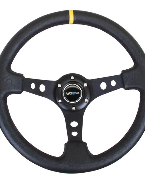 Steering Wheel 350mm 3in Dish Black LeatherYlwStr
