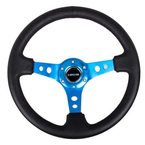 Steering Wheel 350mm 3in Dish Blk Leather/Blue Ct