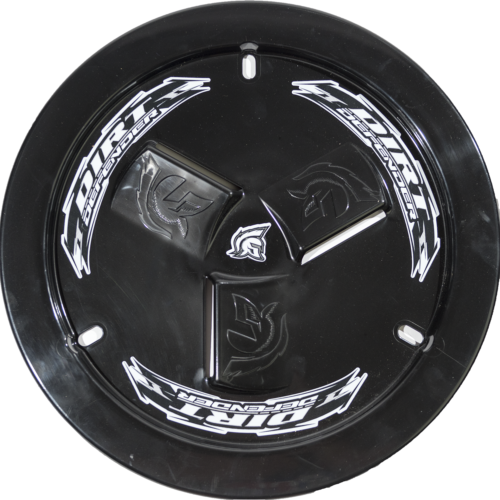 Dirt Defender 10160 black vented three-tab wheel cover, Harris part 654-1002.1